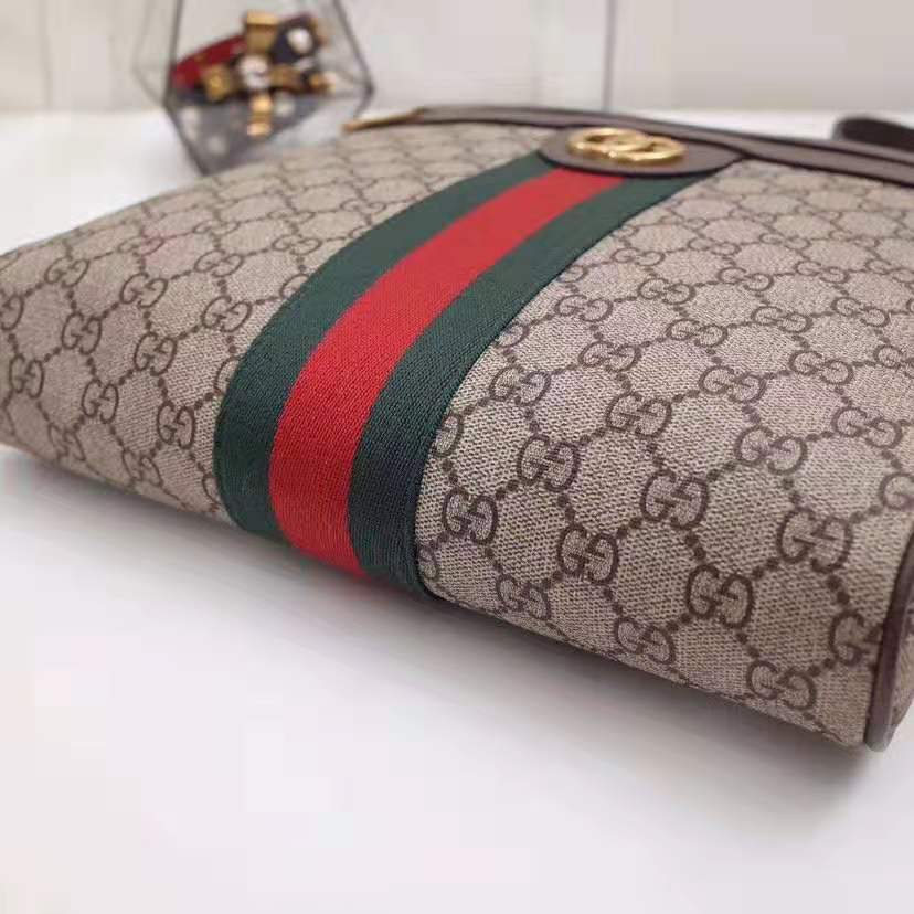 Gucci GG Men Ophidia GG Small Messenger Bag in Beige/Ebony Soft GG Supreme Canvas