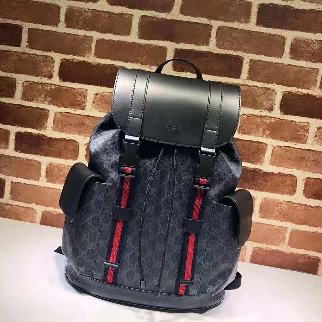 Gucci GG Unisex GG Black Backpack in Black/Grey Soft GG Supreme Canvas