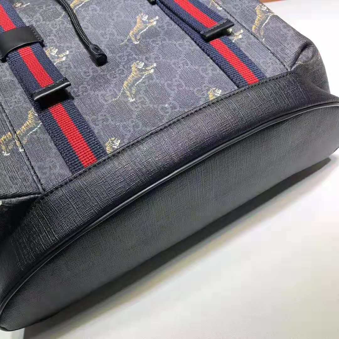 Gucci GG Unisex Gucci Bestiary Backpack with Tigers in Black/Grey Soft GG Supreme Canvas