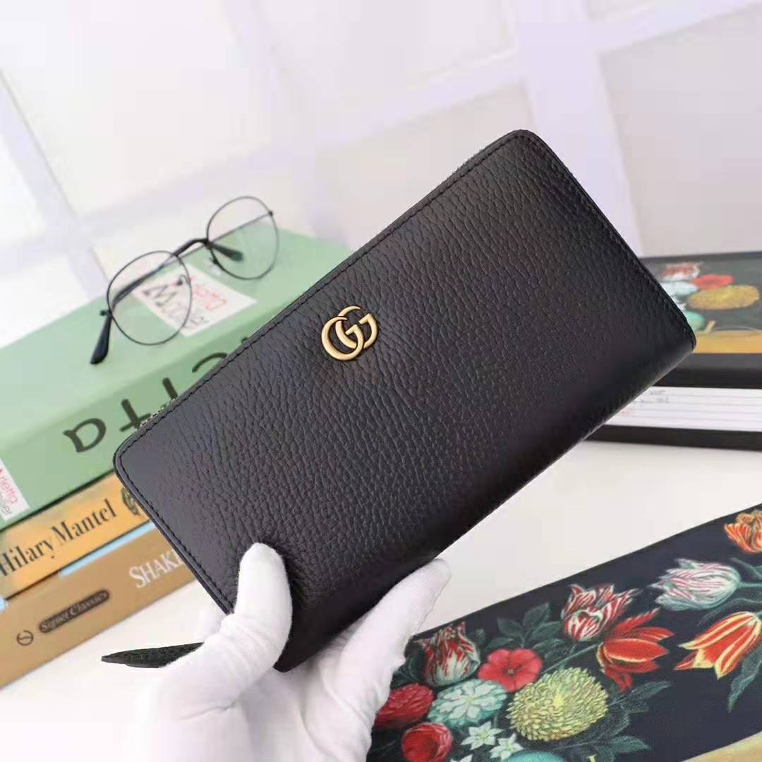 Gucci GG Unisex Leather Zip Around Wallet in Black Leather