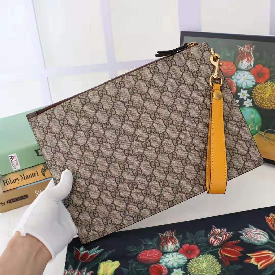 Gucci GG Unisex Neo Vintage GG Supreme Pouch in Beige/Ebony GG Supreme Canvas