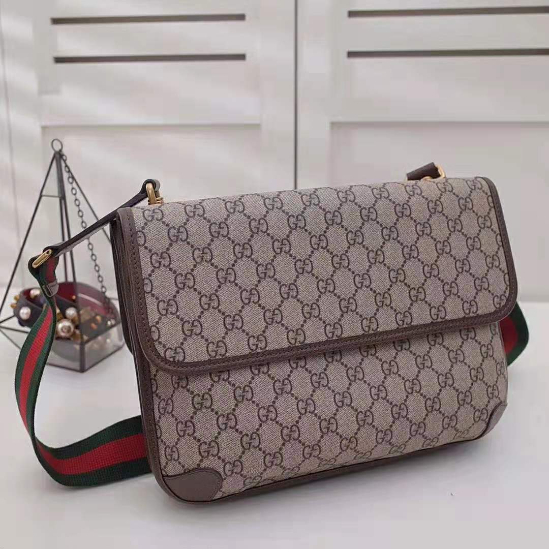 Gucci GG Unisex Neo Vintage Messenger Bag in Beige/Ebony GG Supreme Canvas