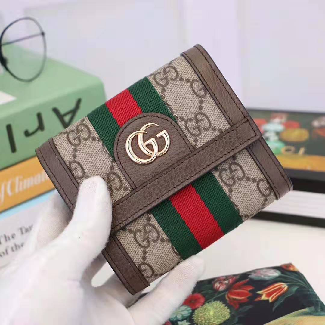 Gucci GG Unisex Ophidia GG French Flap Wallet in Beige/Ebony GG Supreme Canvas