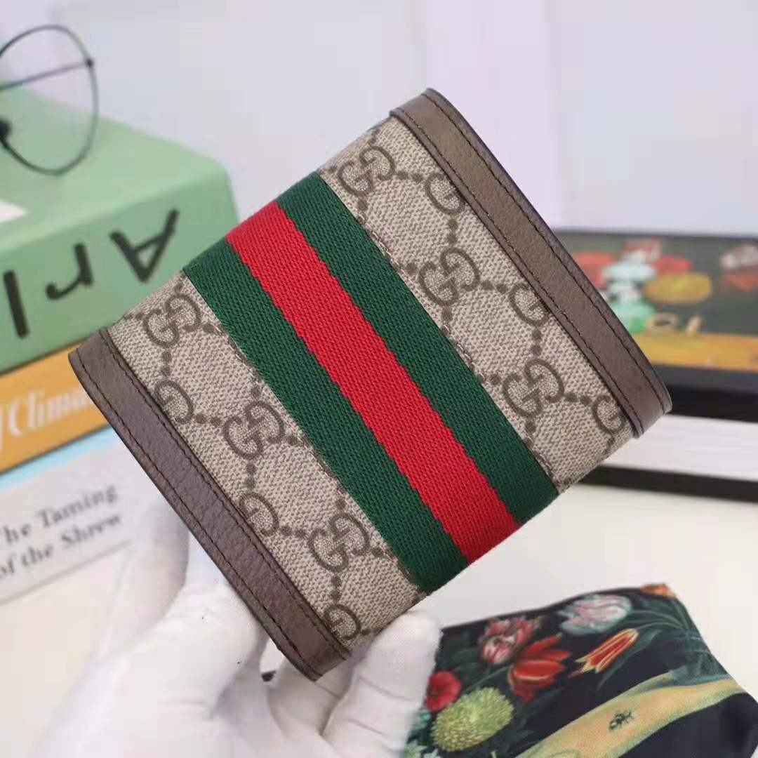 Gucci GG Unisex Ophidia GG French Flap Wallet in Beige/Ebony GG Supreme Canvas