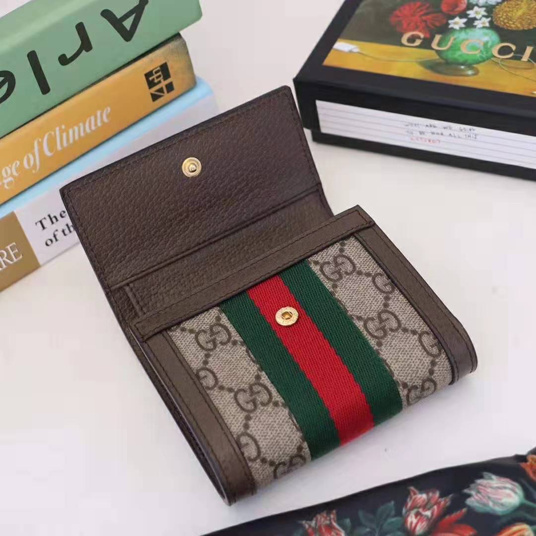 Gucci GG Unisex Ophidia GG French Flap Wallet in Beige/Ebony GG Supreme Canvas