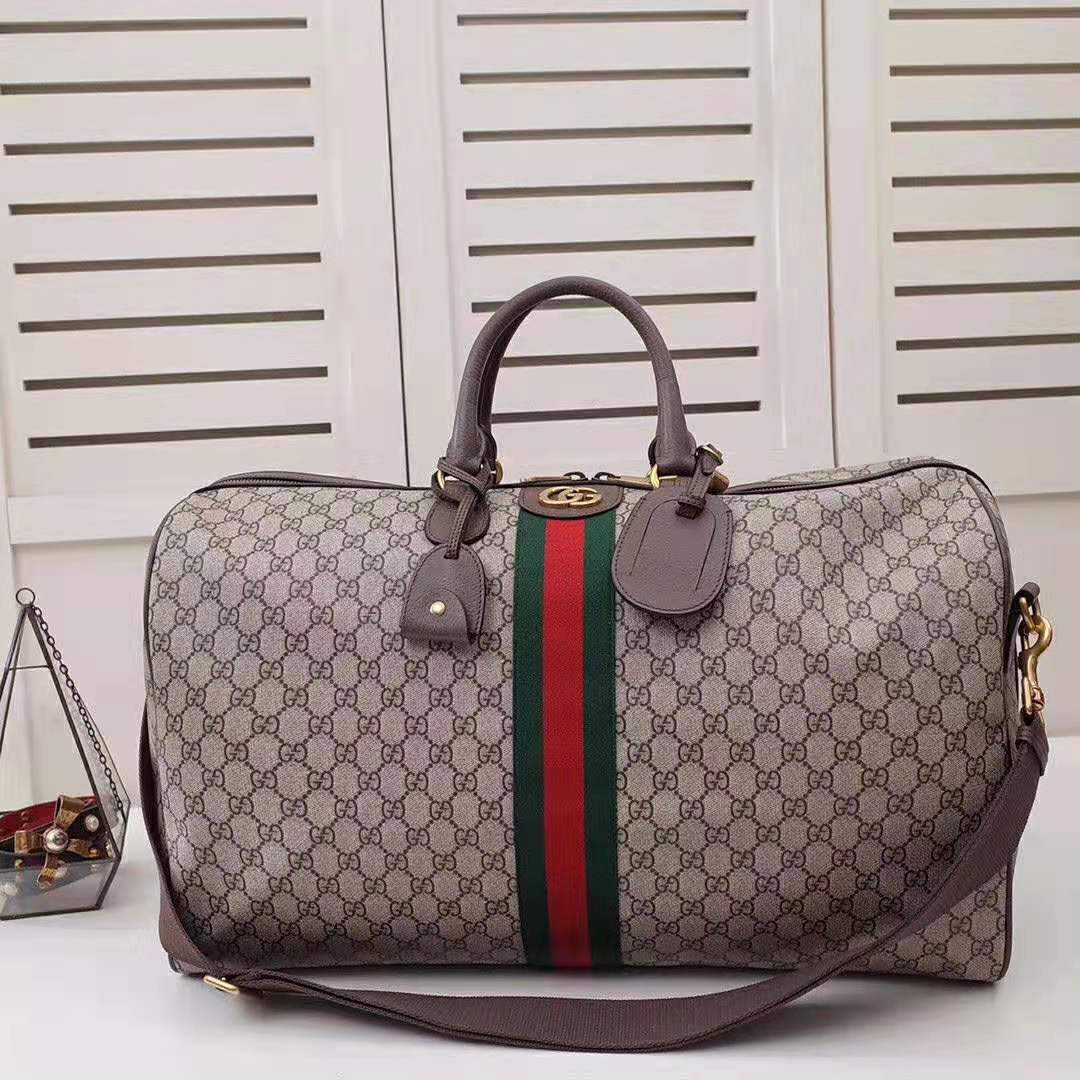 Gucci GG Unisex Ophidia GG Large Carry-On Duffle in Beige/Ebony GG Supreme Canvas