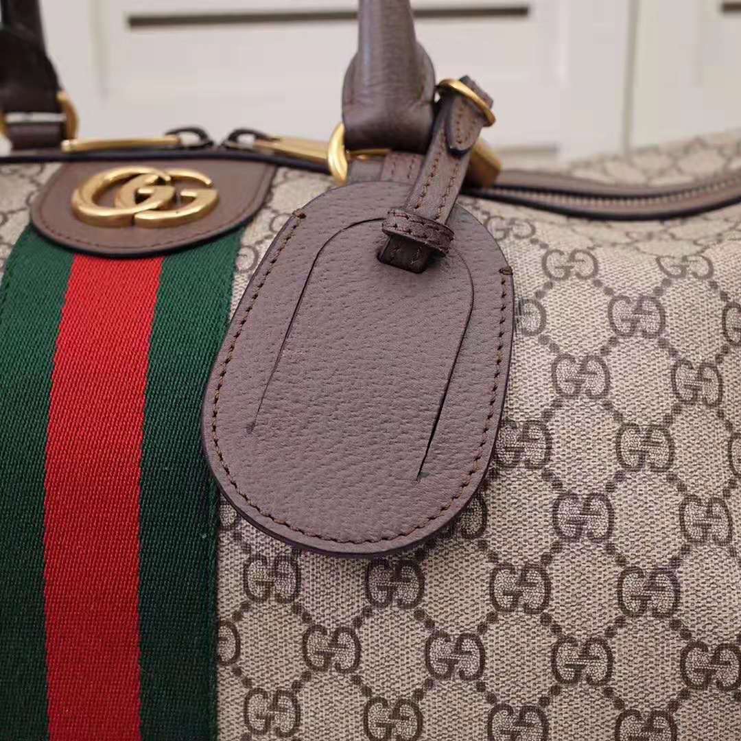Gucci GG Unisex Ophidia GG Large Carry-On Duffle in Beige/Ebony GG Supreme Canvas