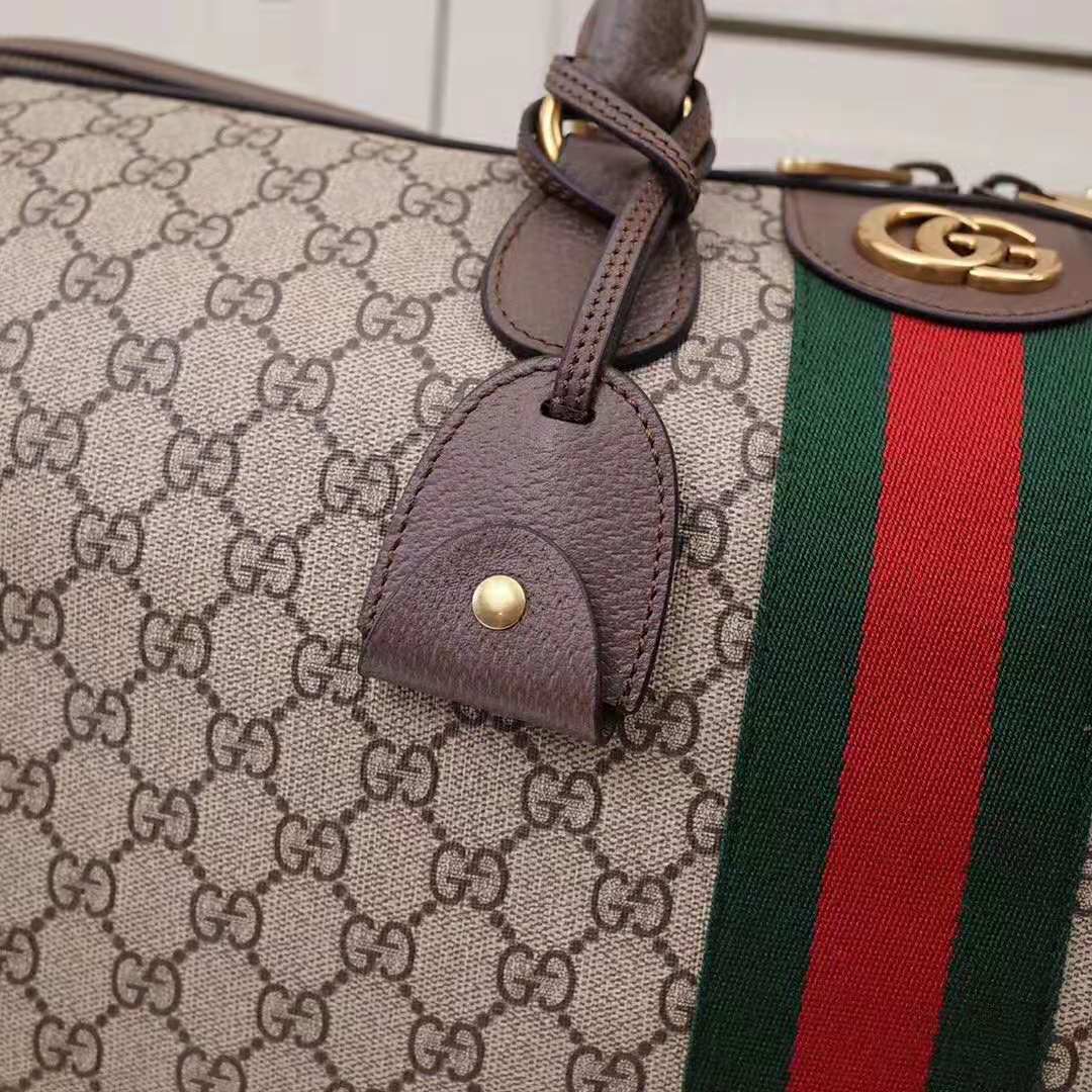 Gucci GG Unisex Ophidia GG Large Carry-On Duffle in Beige/Ebony GG Supreme Canvas