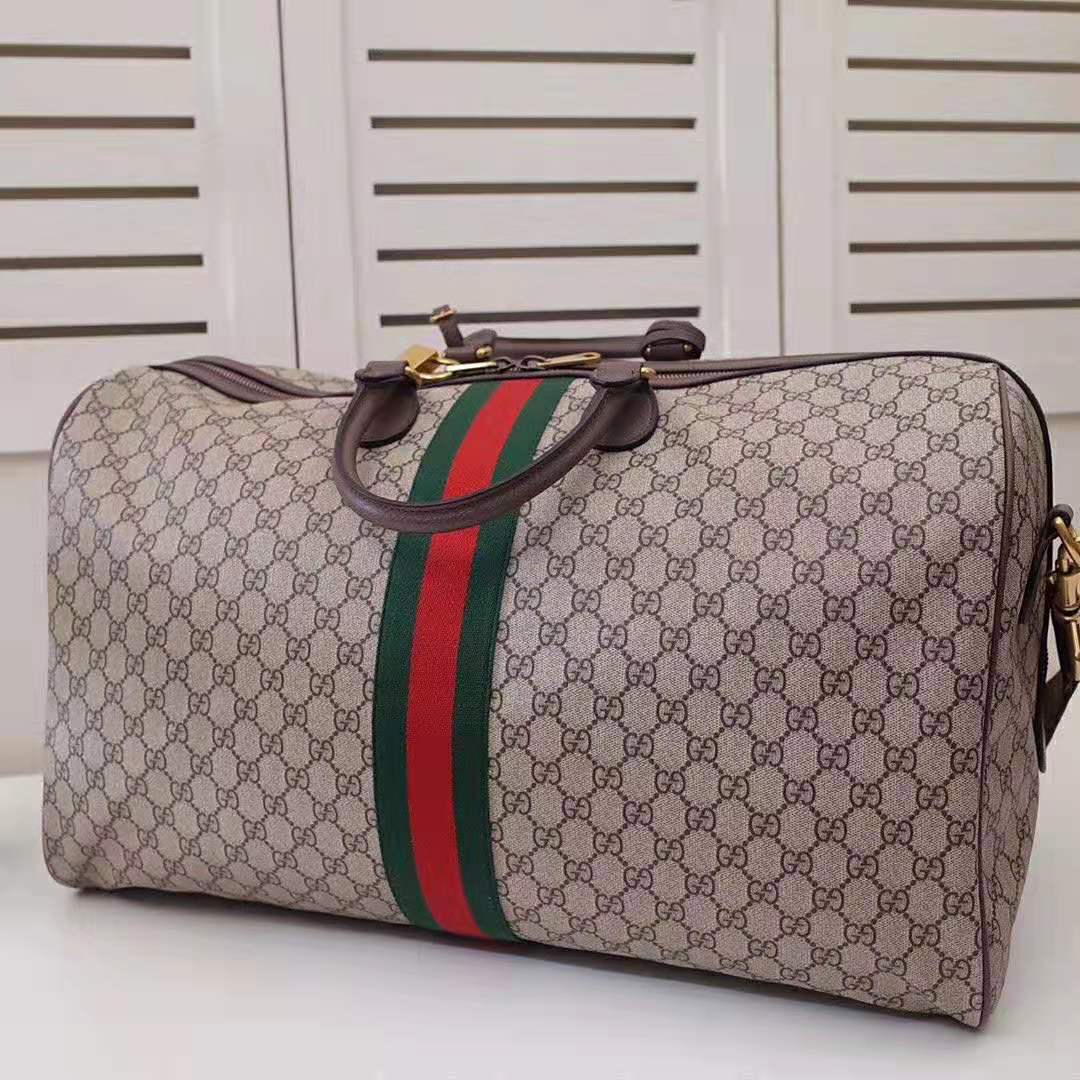 Gucci GG Unisex Ophidia GG Large Carry-On Duffle in Beige/Ebony GG Supreme Canvas
