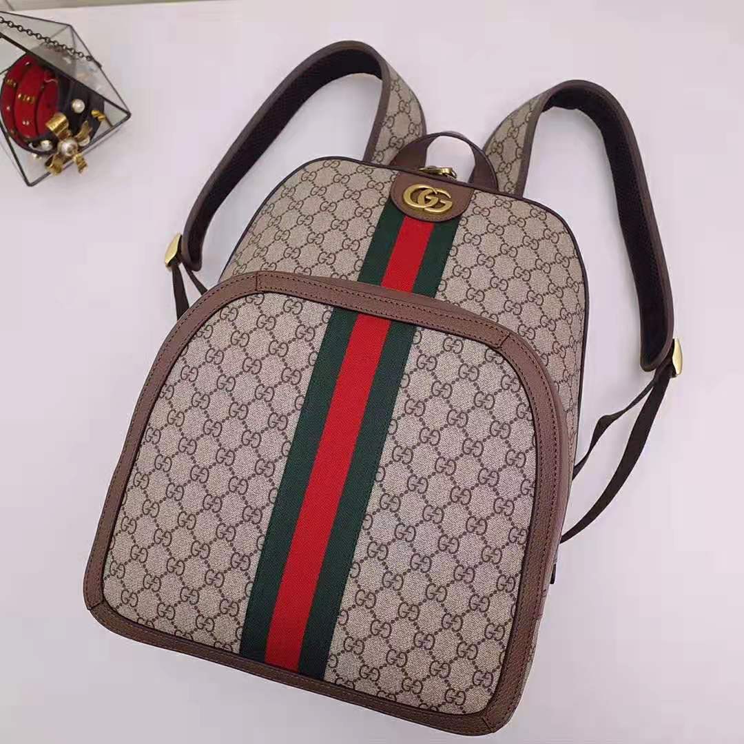 Gucci GG Unisex Ophidia GG Medium Backpack in Beige/Ebony GG Supreme Canvas