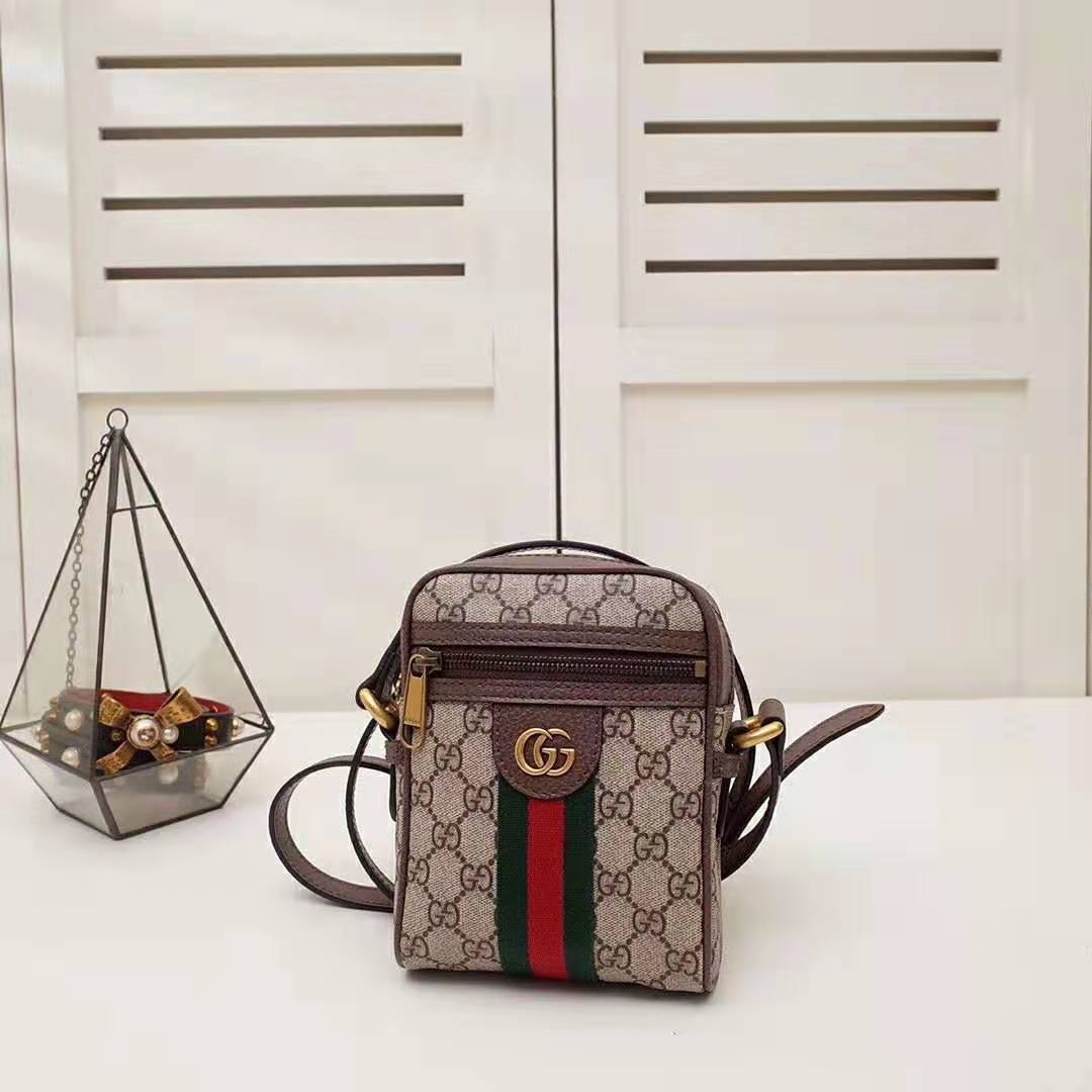 Gucci GG Unisex Ophidia GG Shoulder Bag in Beige/Ebony GG Supreme Canvas