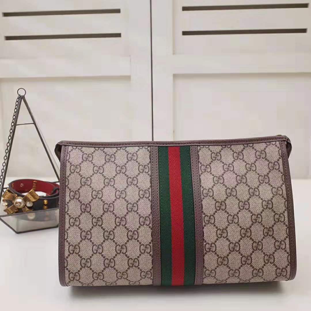 Gucci GG Unisex Ophidia GG Toiletry Case in Beige/Ebony GG Supreme Canvas