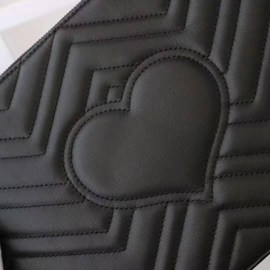 Gucci GG Women GG Marmont Leather Pouch in Black Matelassé Chevron Leather with Heart