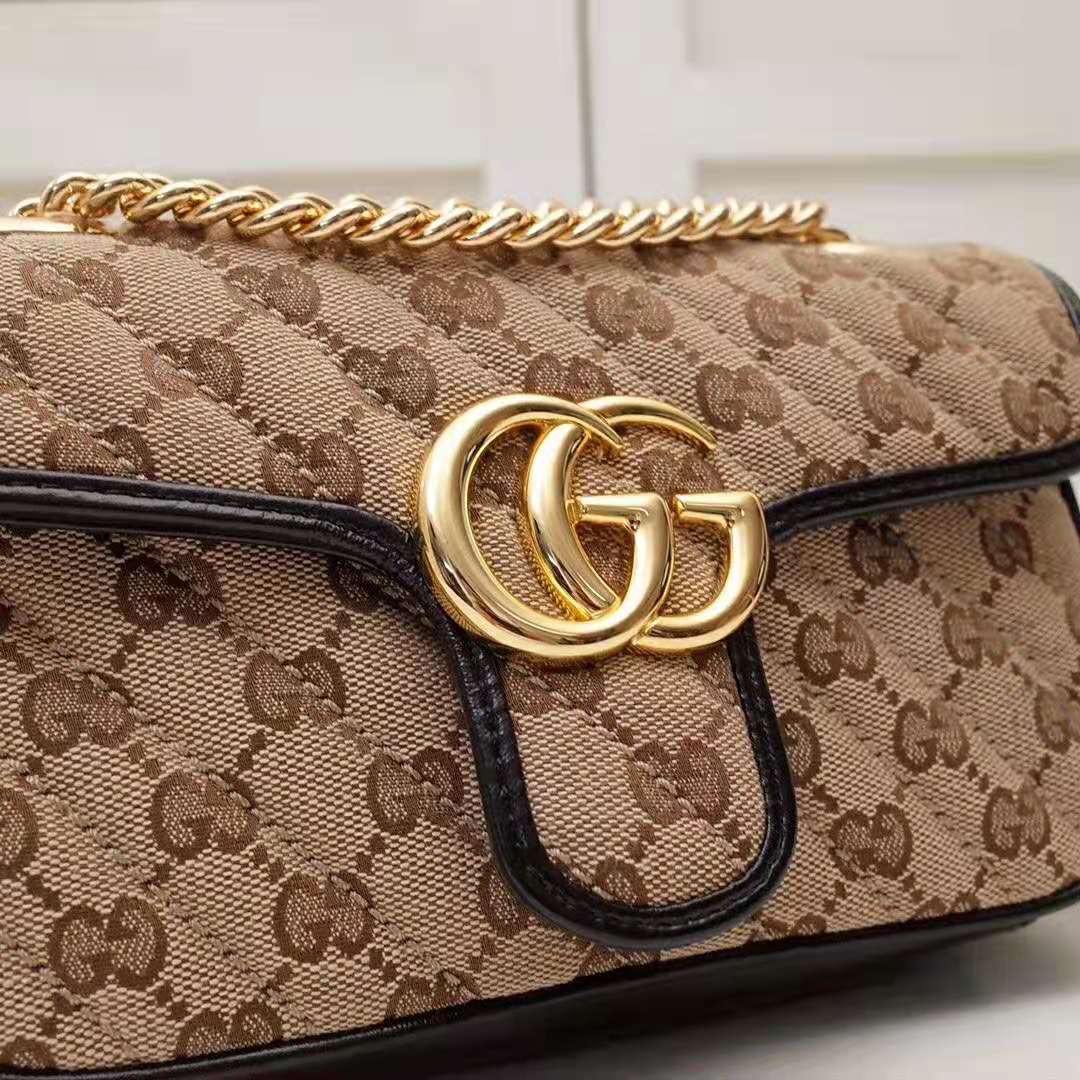 Gucci GG Women GG Marmont Mini Bag in Beige/Ebony Original GG Canvas