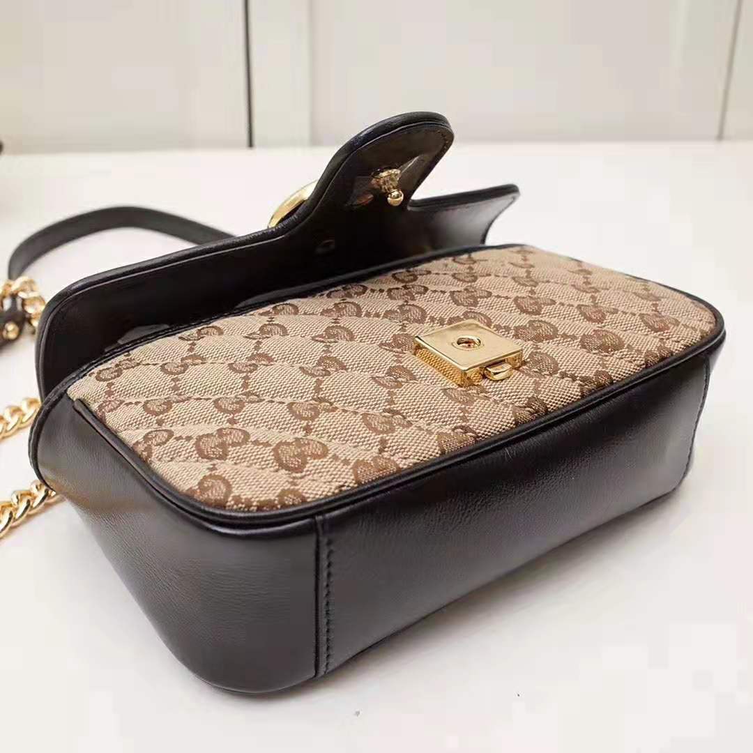 Gucci GG Women GG Marmont Mini Bag in Beige/Ebony Original GG Canvas