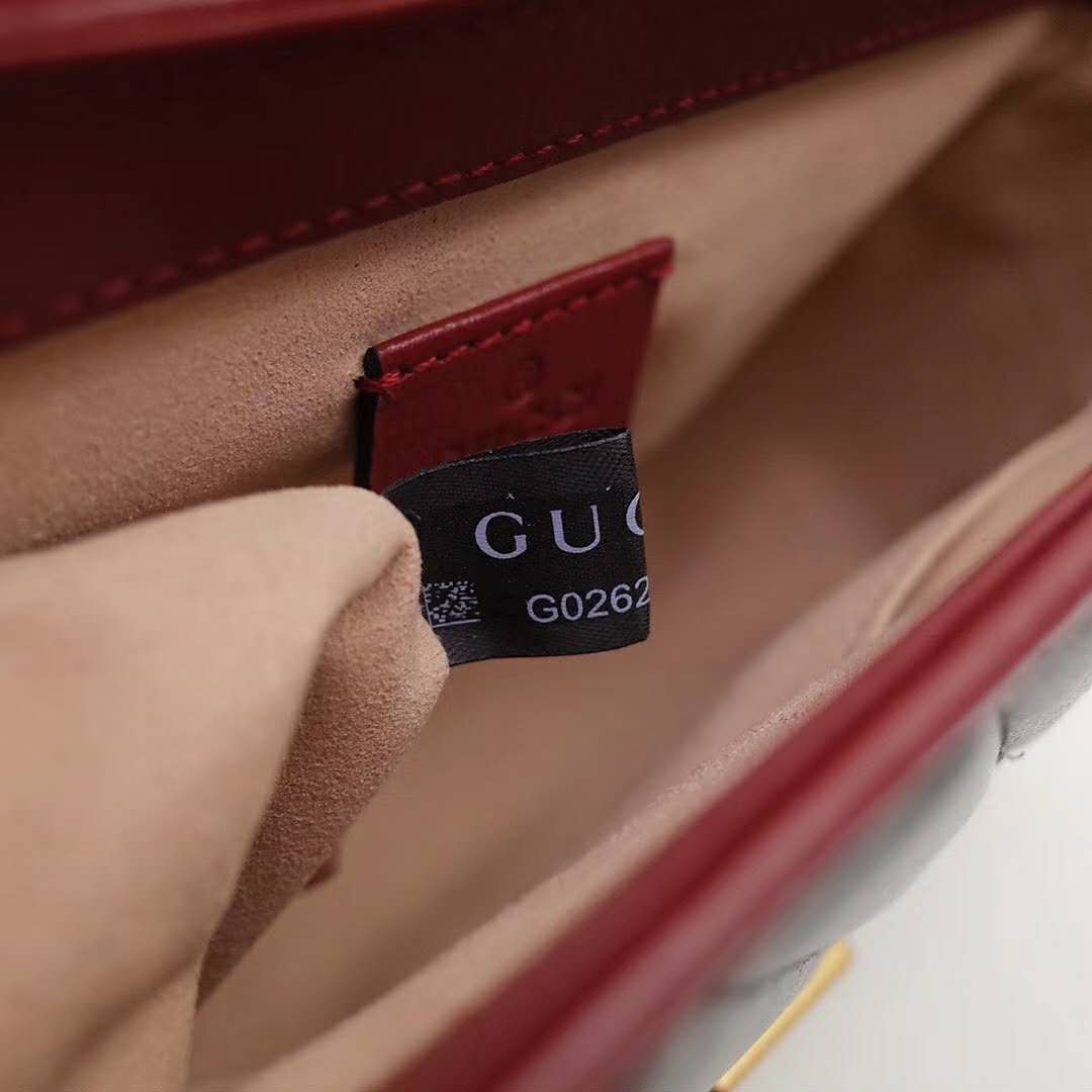 Gucci GG Women GG Marmont Mini Top Handle Bag in Black Diagonal Matelassé Leather