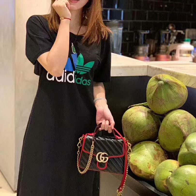 Gucci GG Women GG Marmont Small Top Handle Bag in Black Diagonal Matelassé Leather