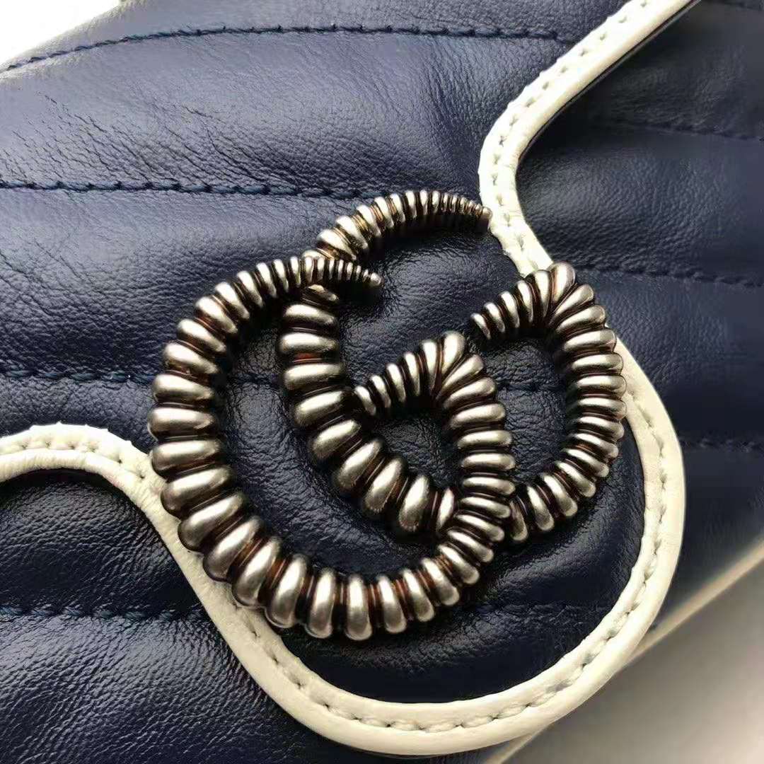 Gucci GG Women GG Marmont Super Mini Bag in Blue Diagonal Matelassé Leather