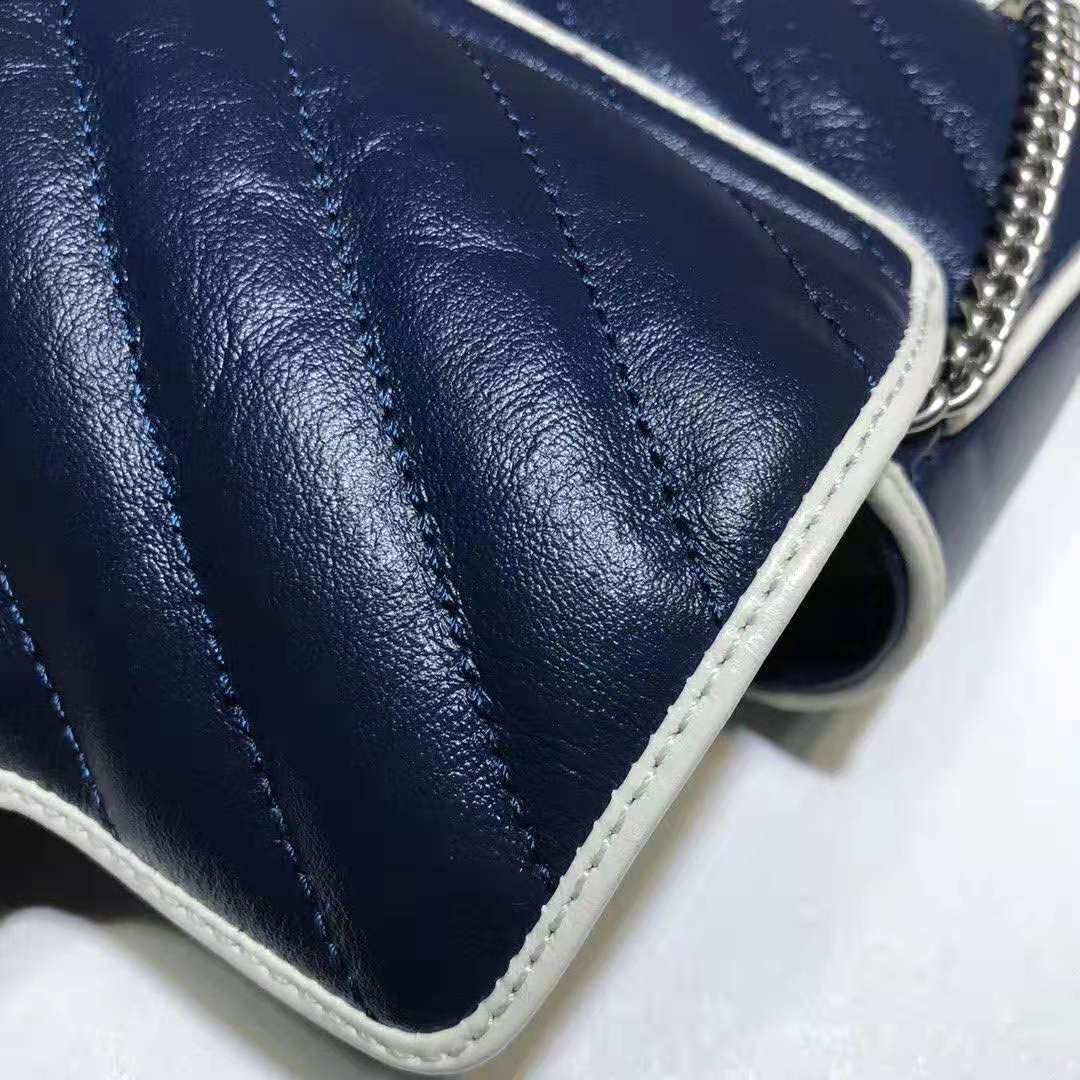 Gucci GG Women GG Marmont Super Mini Bag in Blue Diagonal Matelassé Leather