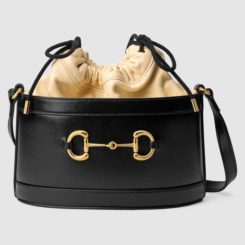 Gucci GG Women Gucci 1955 Horsebit Bucket Bag in Textured Leather Bottom