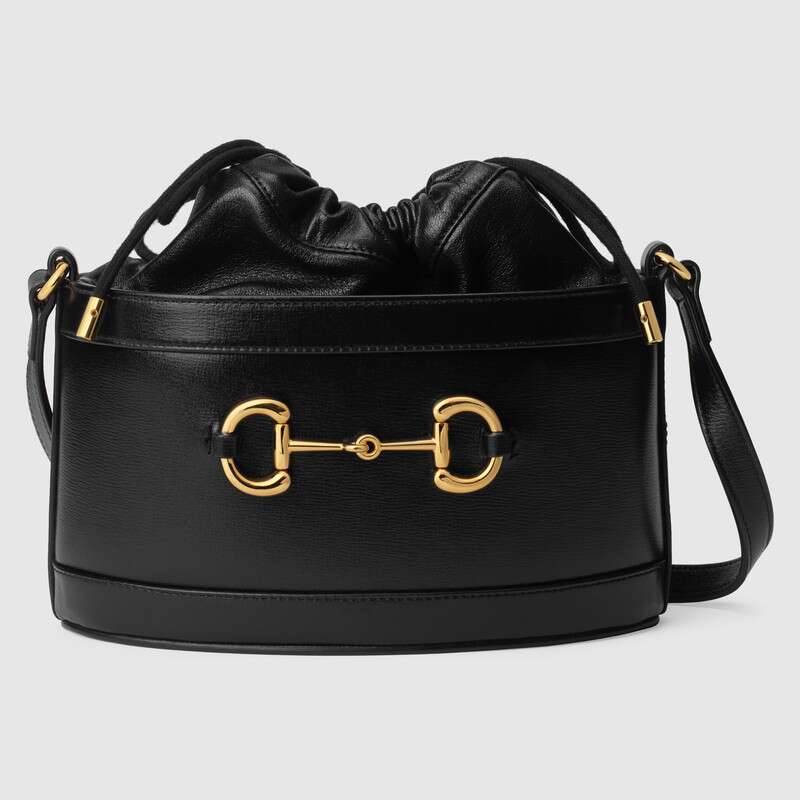 Gucci GG Women Gucci 1955 Horsebit Bucket Bag in Textured Leather Bottom