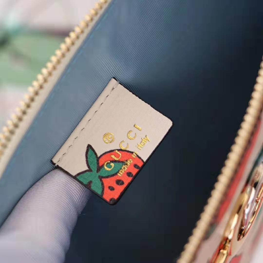 Gucci GG Women Gucci Zumi Strawberry Print Pouch in Ivory Leather