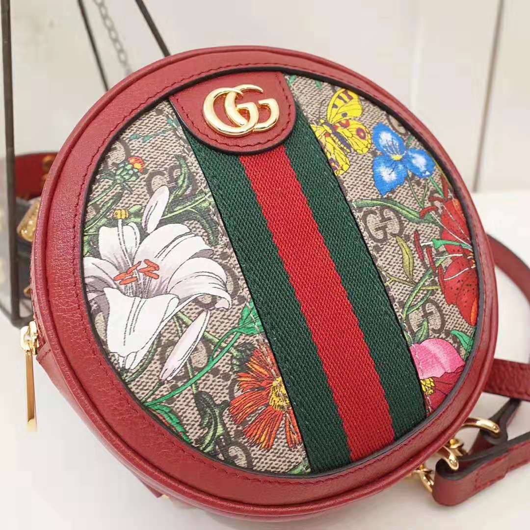 Gucci GG Women Ophidia GG Flora Mini Backpack in Beige/Ebony GG Supreme Canvas