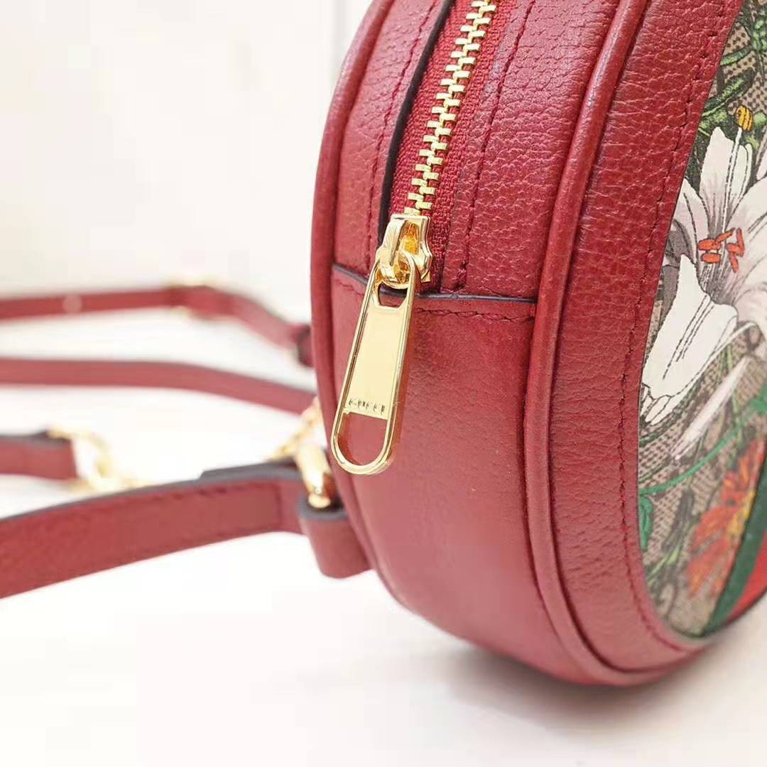 Gucci GG Women Ophidia GG Flora Mini Backpack in Beige/Ebony GG Supreme Canvas