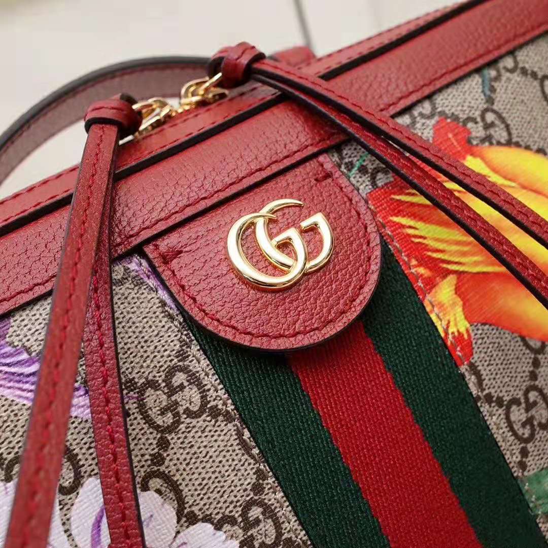 Gucci GG Women Ophidia GG Flora Small Shoulder Bag in Beige/Ebony GG Supreme Canvas