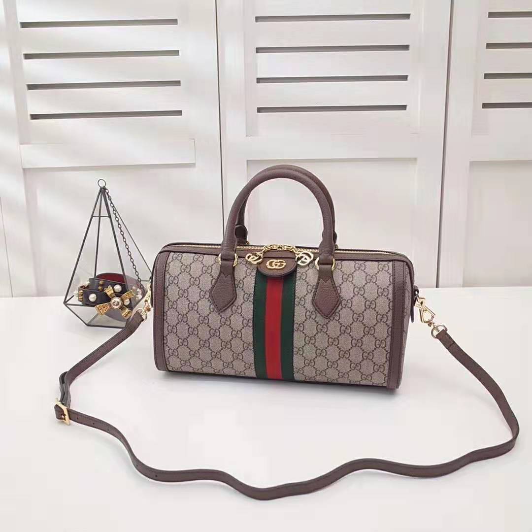 Gucci GG Women Ophidia GG Medium Top Handle Bag in Beige GG Supreme Canvas