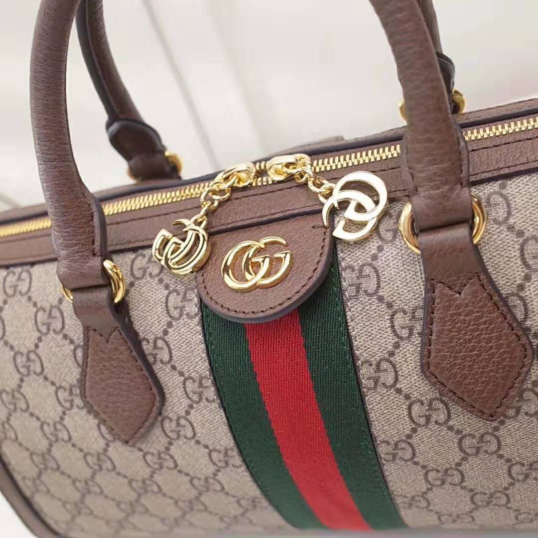 Gucci GG Women Ophidia GG Medium Top Handle Bag in Beige GG Supreme Canvas