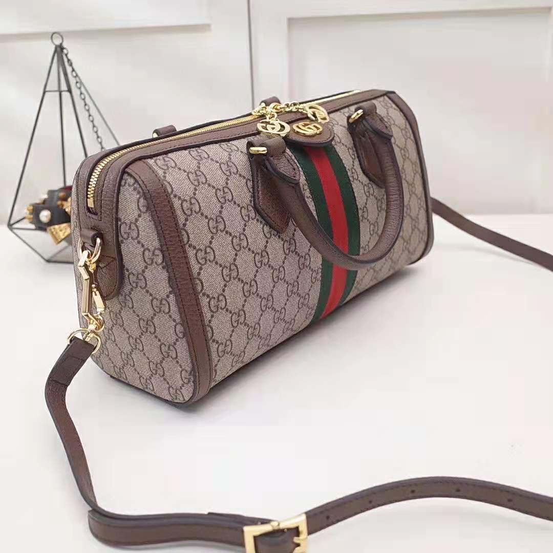 Gucci GG Women Ophidia GG Medium Top Handle Bag in Beige GG Supreme Canvas