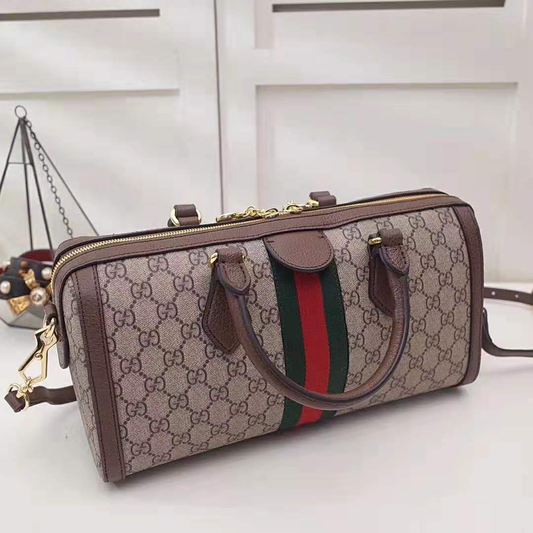 Gucci GG Women Ophidia GG Medium Top Handle Bag in Beige GG Supreme Canvas
