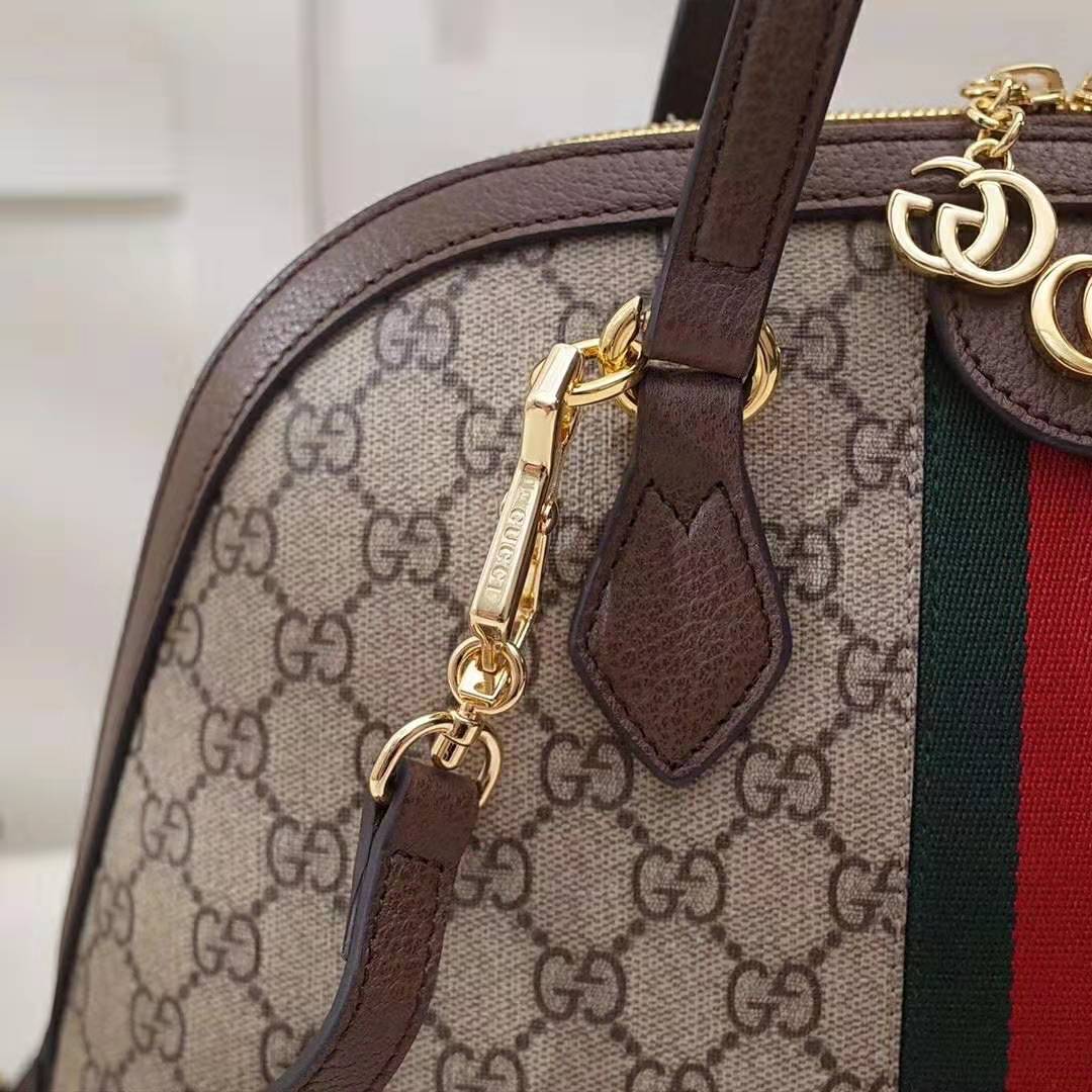 Gucci GG Women Ophidia GG Medium Top Handle in Beige/Ebony GG Supreme Canvas