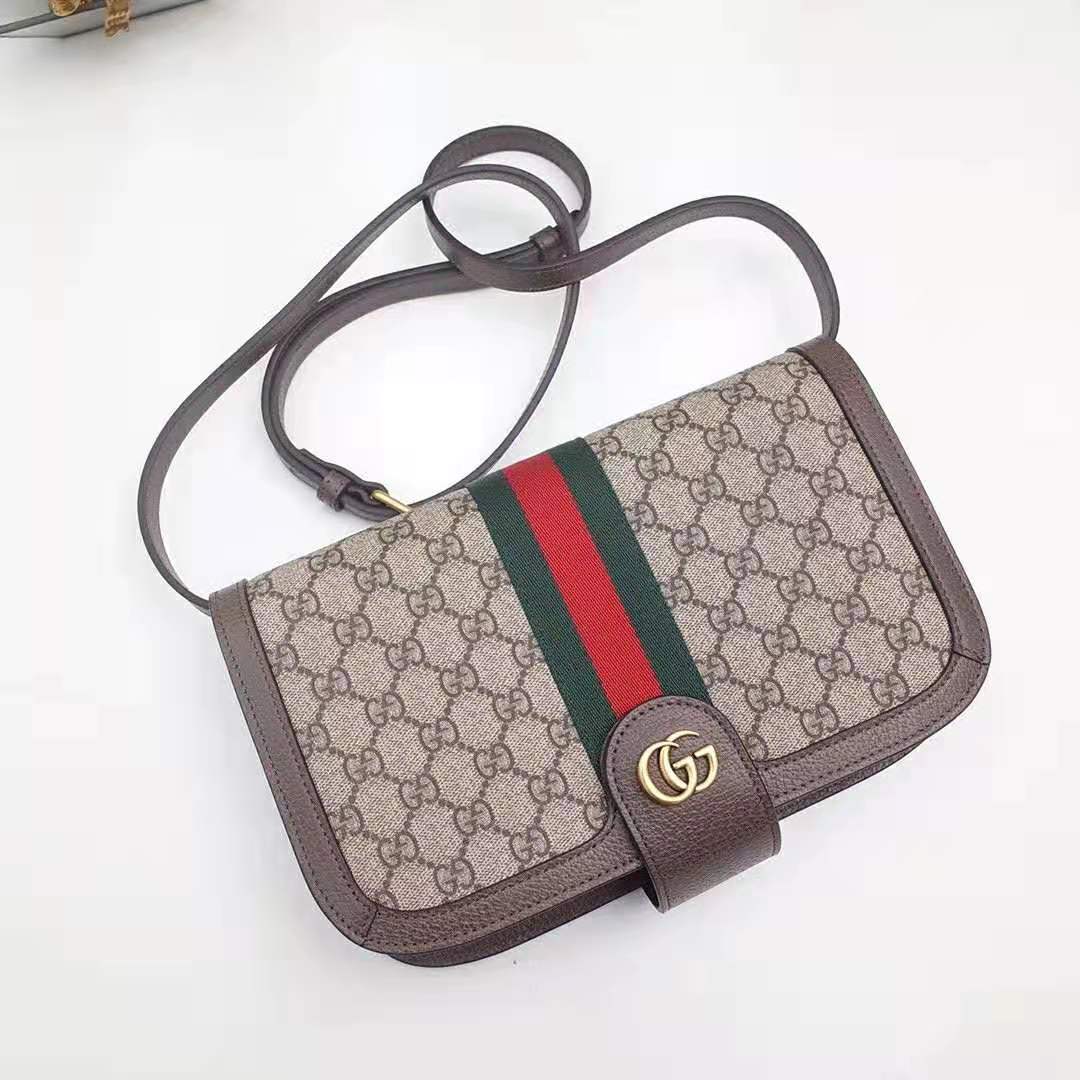 Gucci GG Women Ophidia GG Small Shoulder Bag in Beige/Ebony GG Supreme Canvas