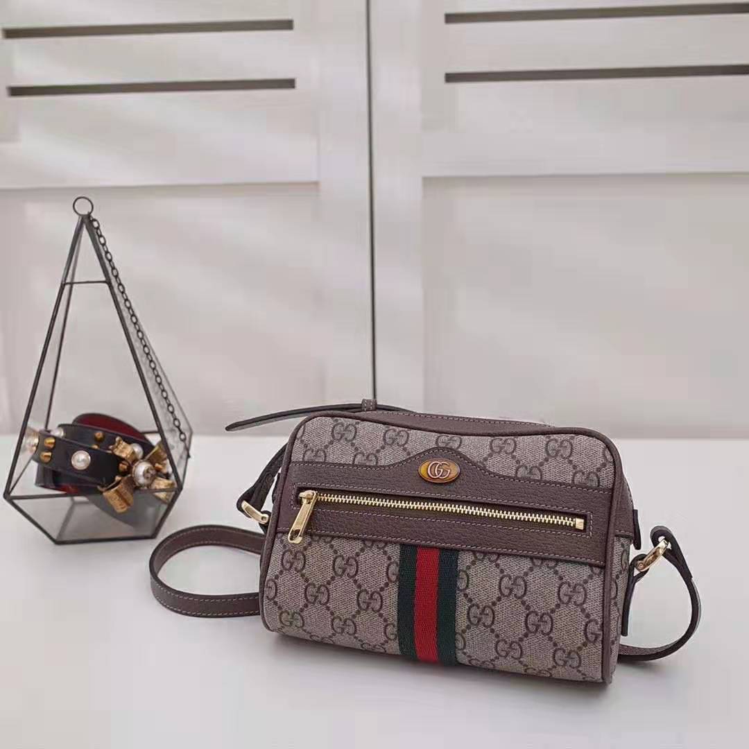 Gucci GG Women Ophidia GG Supreme Mini Bag in Beige/Ebony GG Supreme Canvas