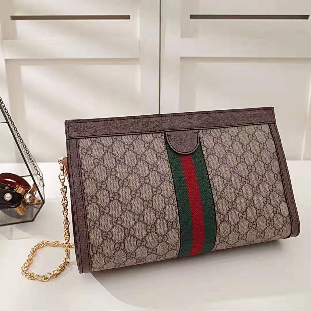 Gucci GG Women Ophidia Medium Shoulder Bag in Beige/Ebony GG Supreme Canvas