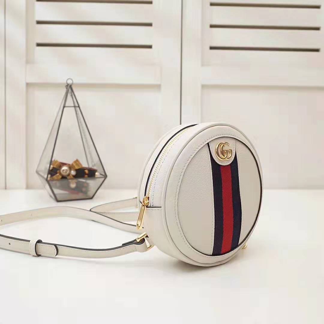 Gucci GG Women Ophidia Mini Backpack with Blue and Red Web in White Leather