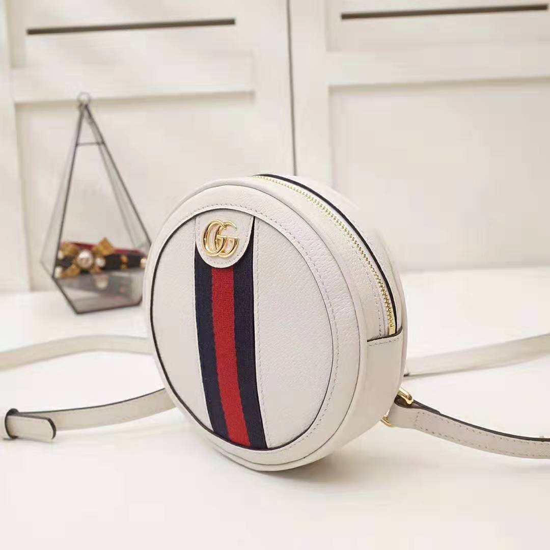 Gucci GG Women Ophidia Mini Backpack with Blue and Red Web in White Leather