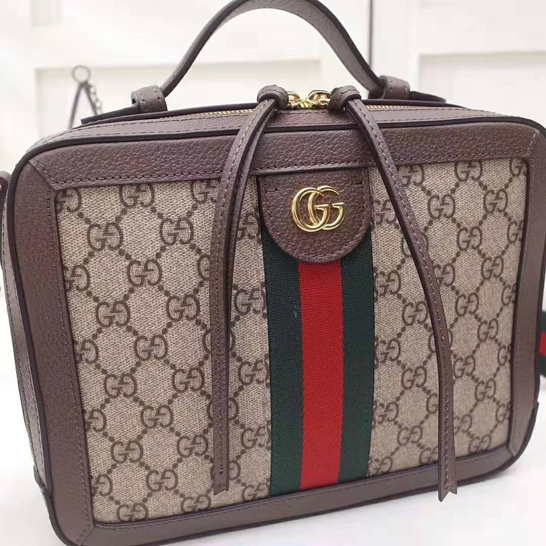 Gucci GG Women Ophidia Small GG Shoulder Bag in Beige/Ebony GG Supreme Canvas