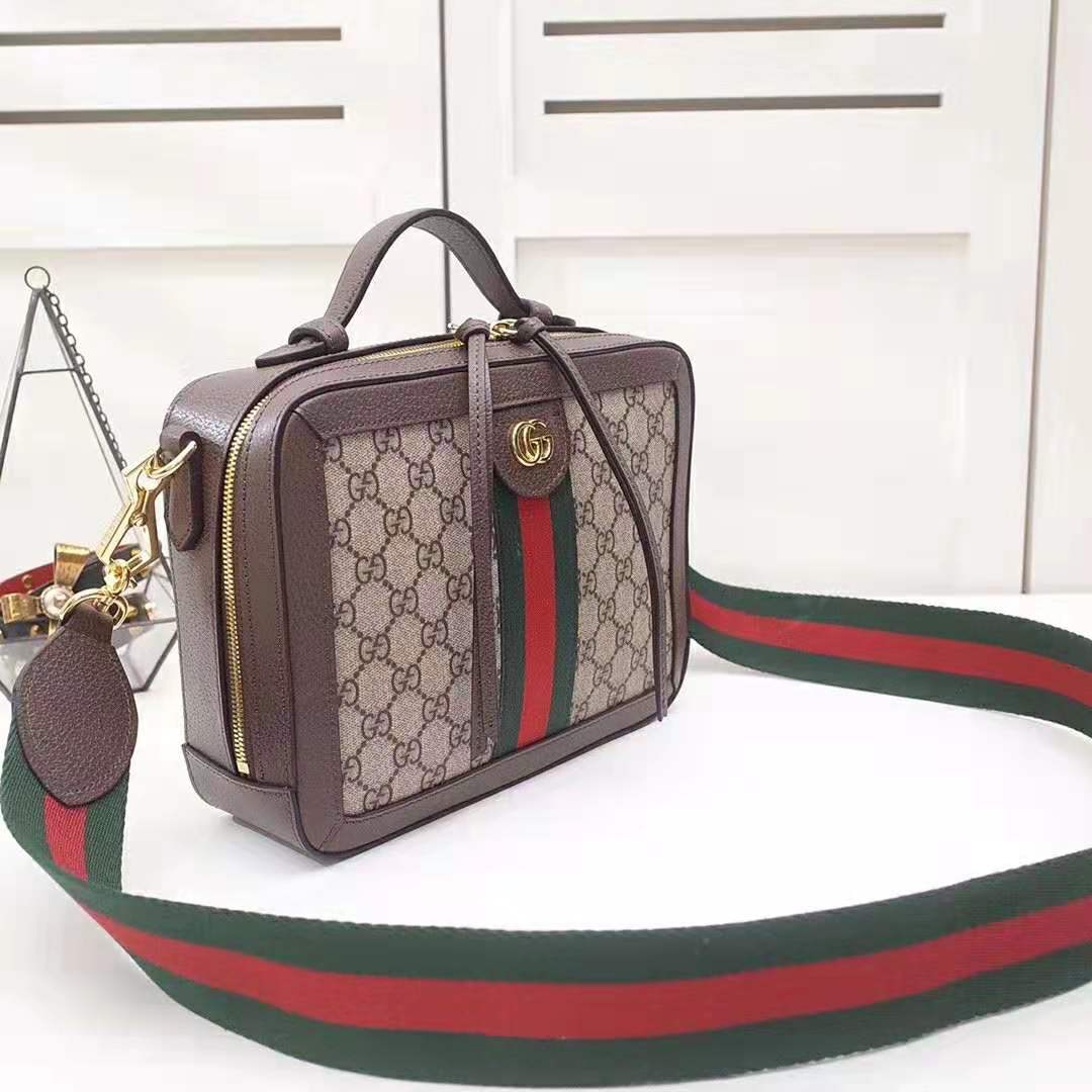 Gucci GG Women Ophidia Small GG Shoulder Bag in Beige/Ebony GG Supreme Canvas