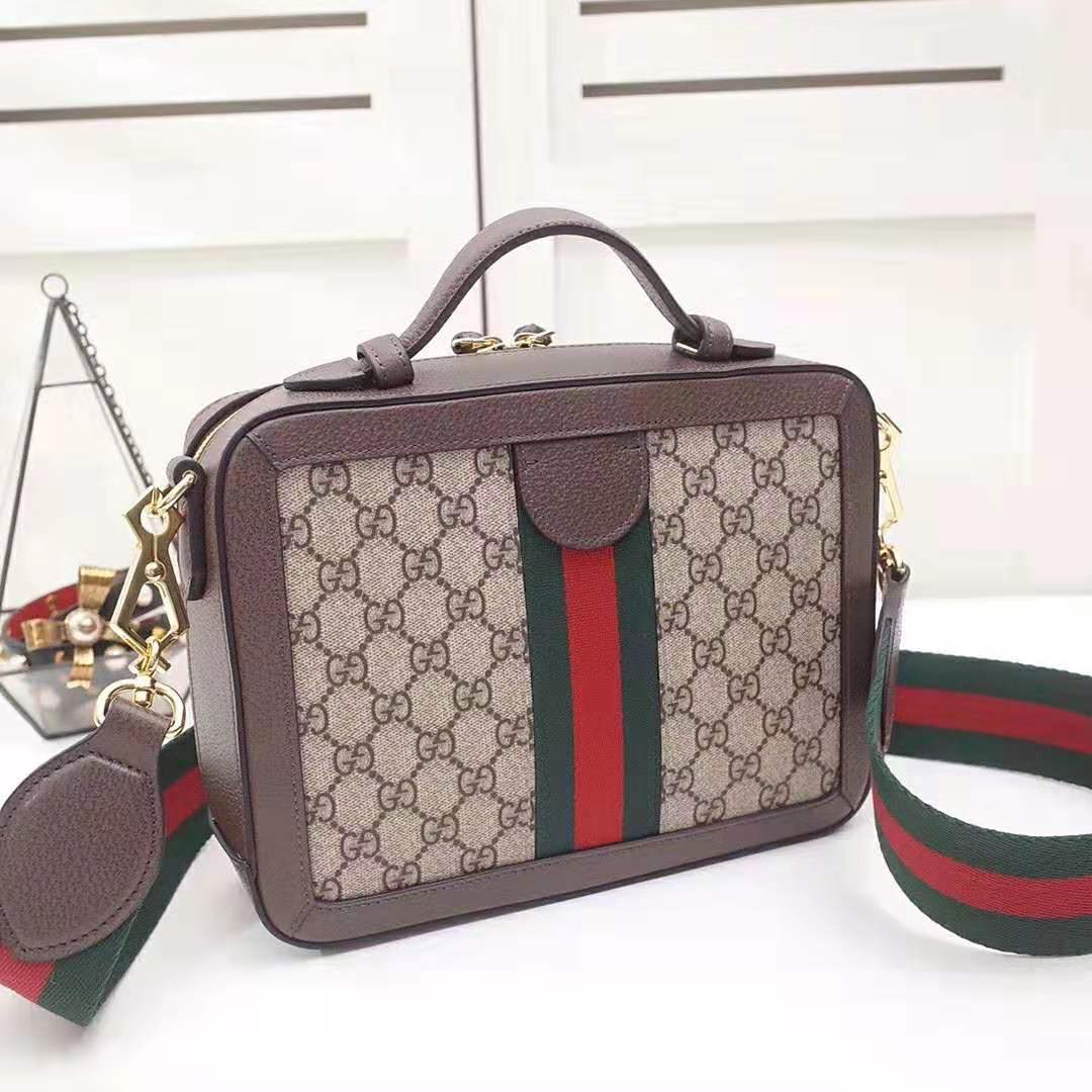 Gucci GG Women Ophidia Small GG Shoulder Bag in Beige/Ebony GG Supreme Canvas