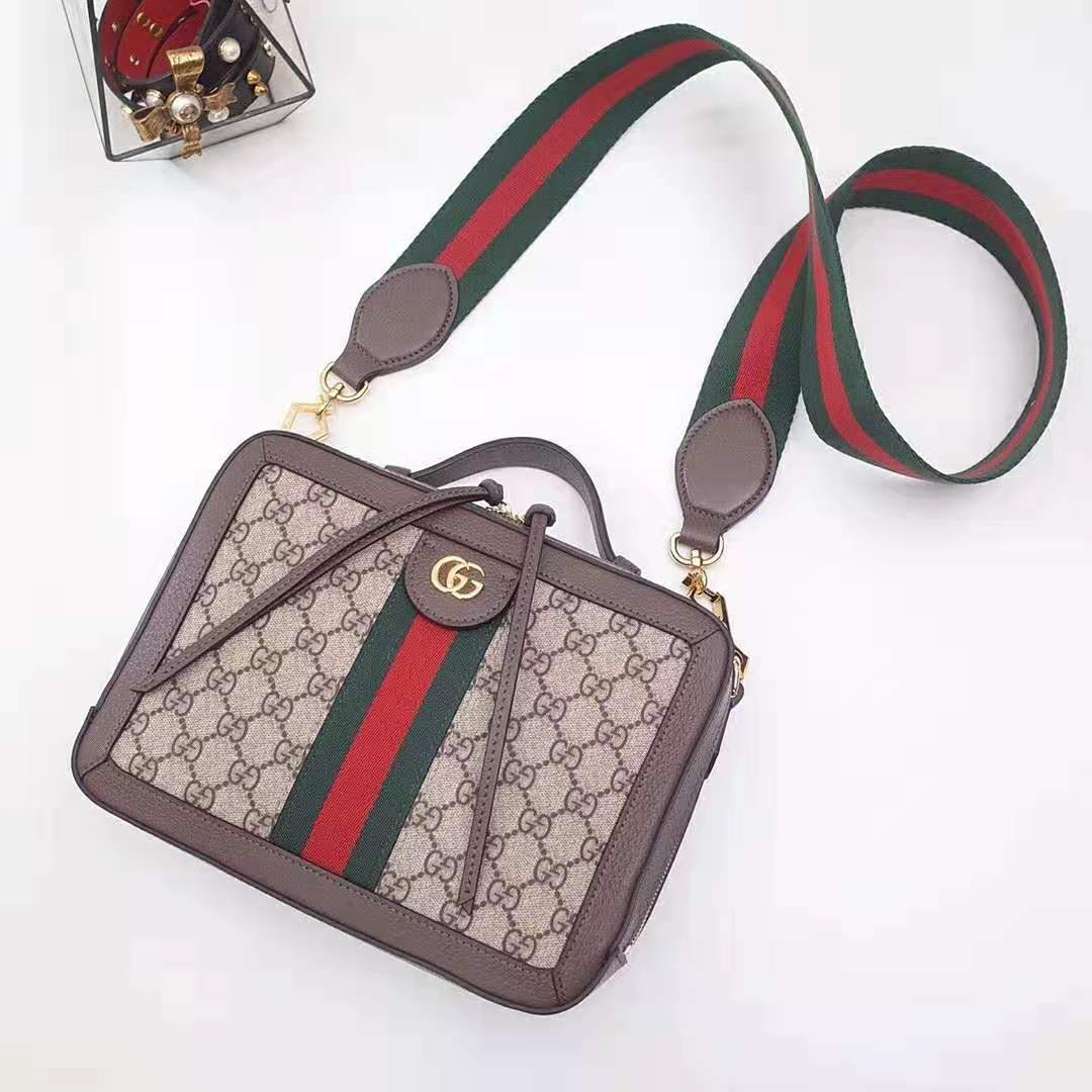 Gucci GG Women Ophidia Small GG Shoulder Bag in Beige/Ebony GG Supreme Canvas