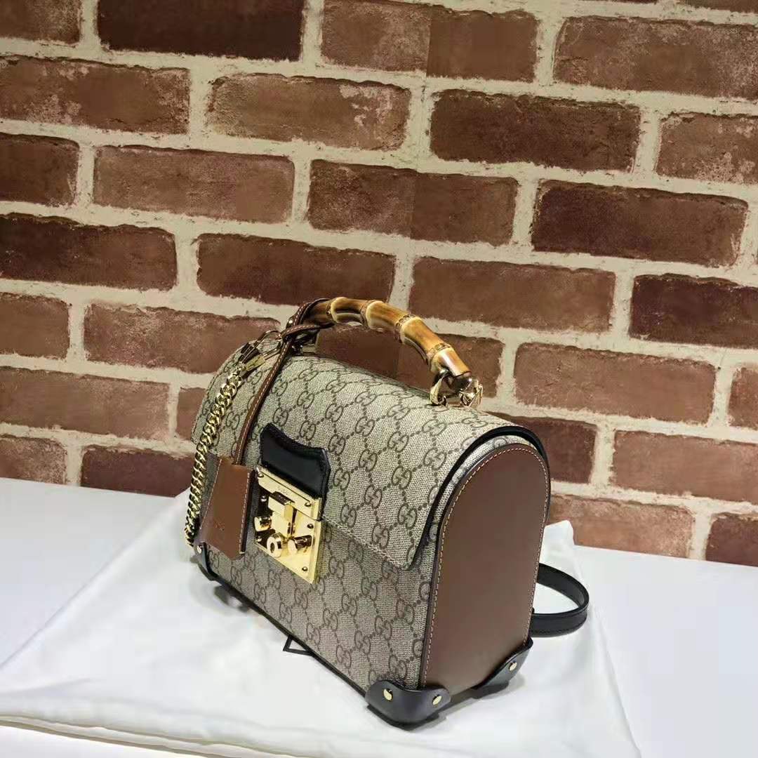 Gucci GG Women Padlock GG Small Bamboo Shoulder Bag in Beige/Ebony GG Supreme Canvas