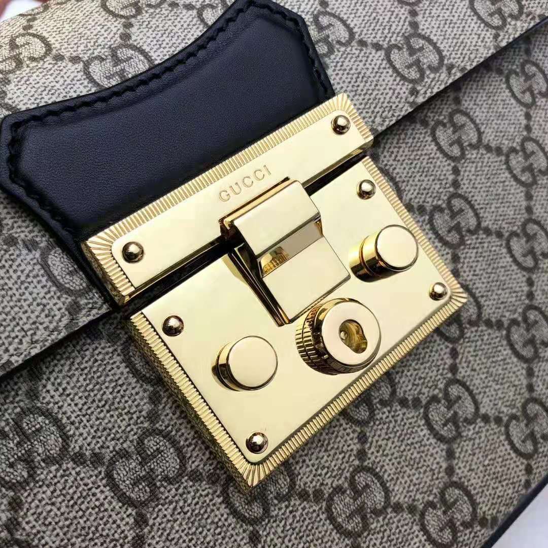 Gucci GG Women Padlock GG Small Bamboo Shoulder Bag in Beige/Ebony GG Supreme Canvas