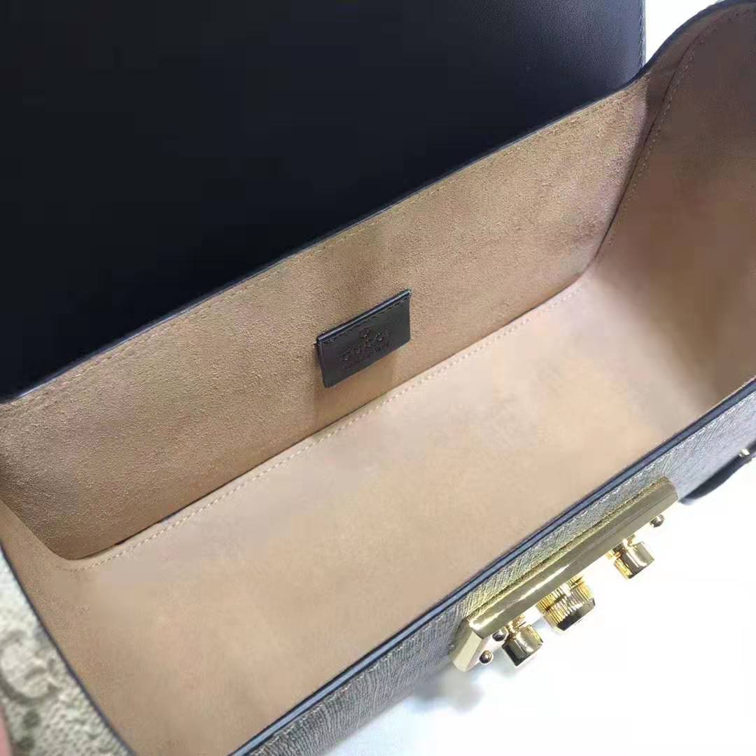 Gucci GG Women Padlock GG Small Bamboo Shoulder Bag in Beige/Ebony GG Supreme Canvas