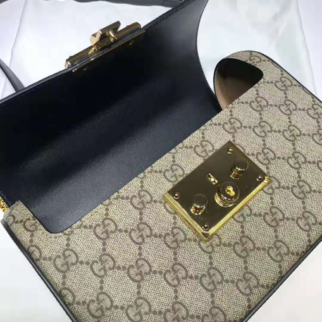 Gucci GG Women Padlock GG Small Bamboo Shoulder Bag in Beige/Ebony GG Supreme Canvas