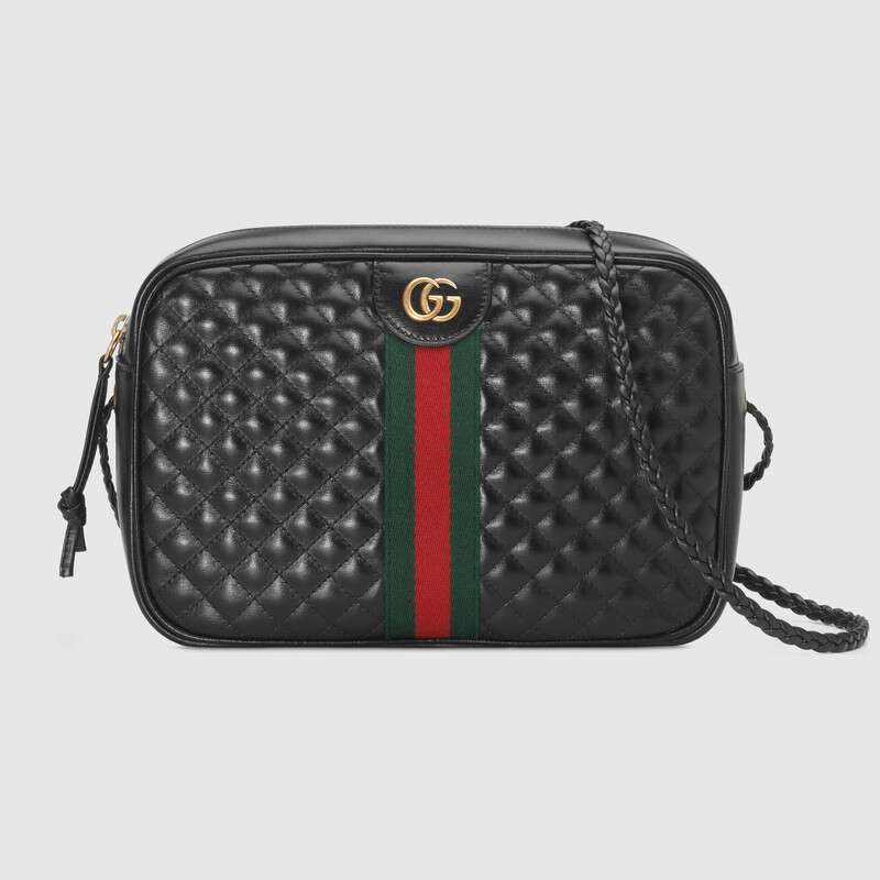 Gucci GG Women Quilted Leather Small Shoulder Bag with Green and Red Web