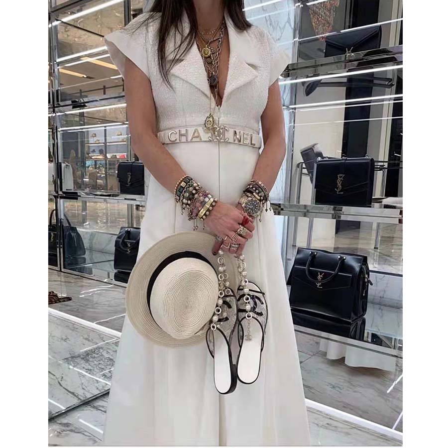 Chanel Women Goatskin & Gold-Tone Metal Belt-White