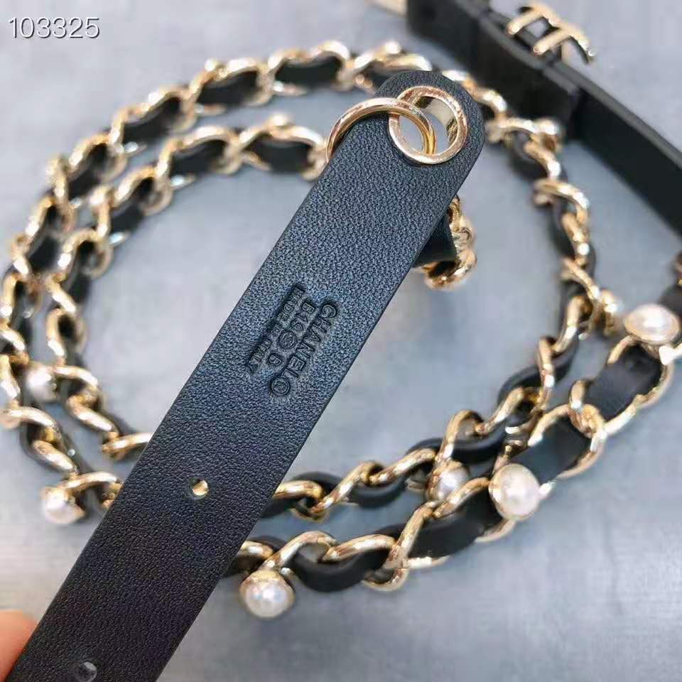 Chanel Women Lambskin Gold-Tone Metal & Glass Pearls Belt-Black